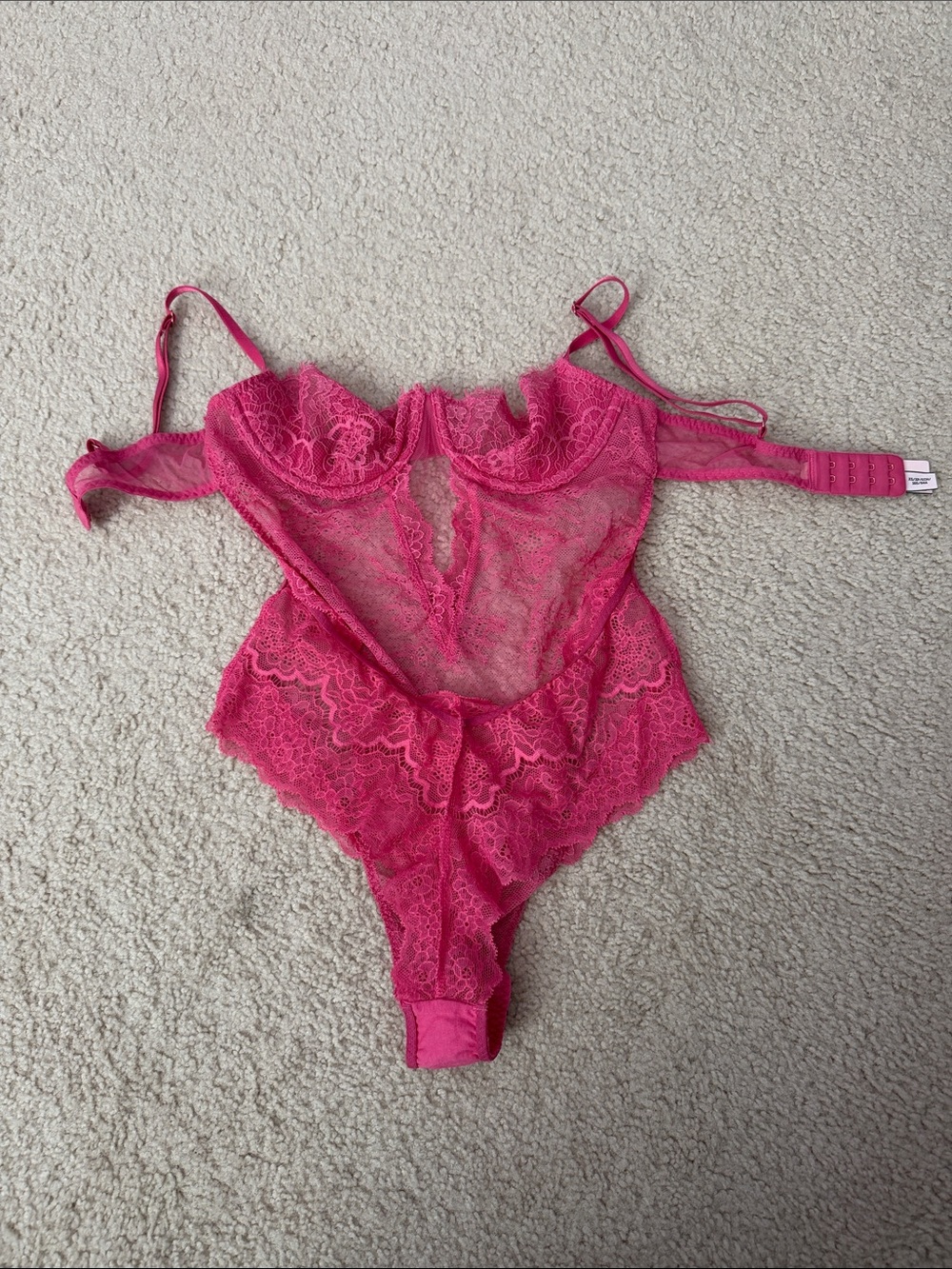 Victoria's Secret Bright Pink Lace Sheer Bodysuit